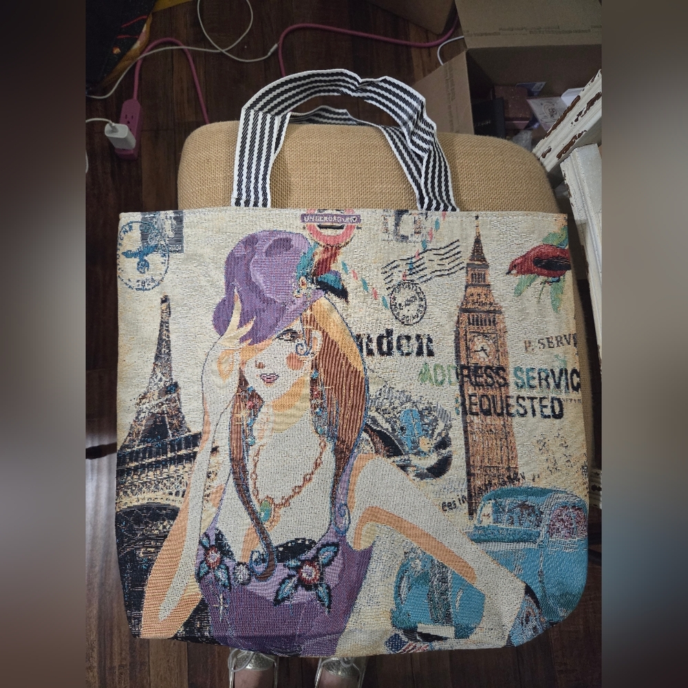 Stylish Canvas Tote Bag - Multicolor - Picture 2 of 4